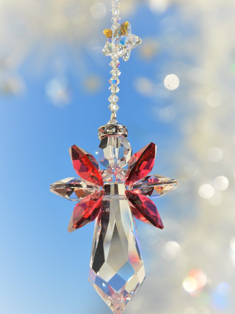 Schutzengel in bordeaux und crystal clear mit Sternchen in crystal AB