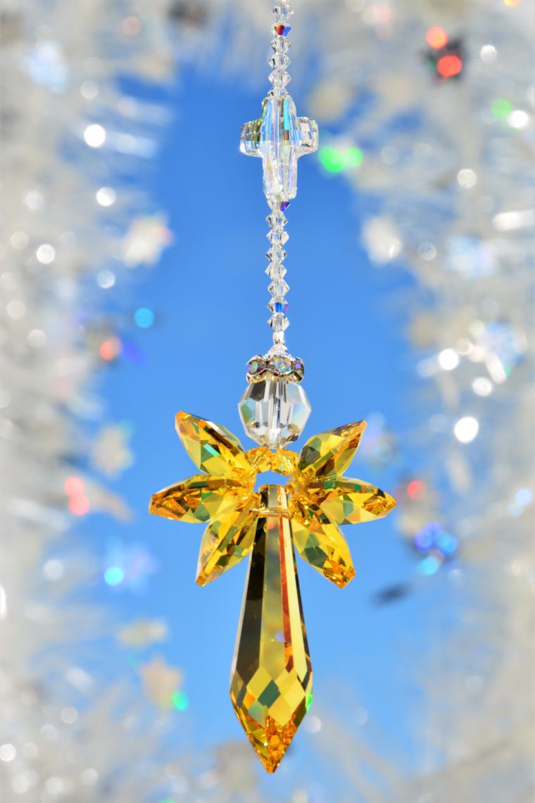 Schutzengel in light topaz mit Kristallkreuz in crystal clear – Bild 2